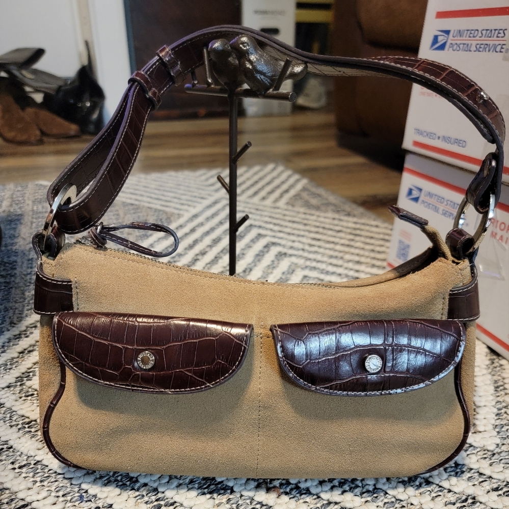 Equipage Paris Camel Brown Split Cowhide Suede Leather Shoulder Bag EUC